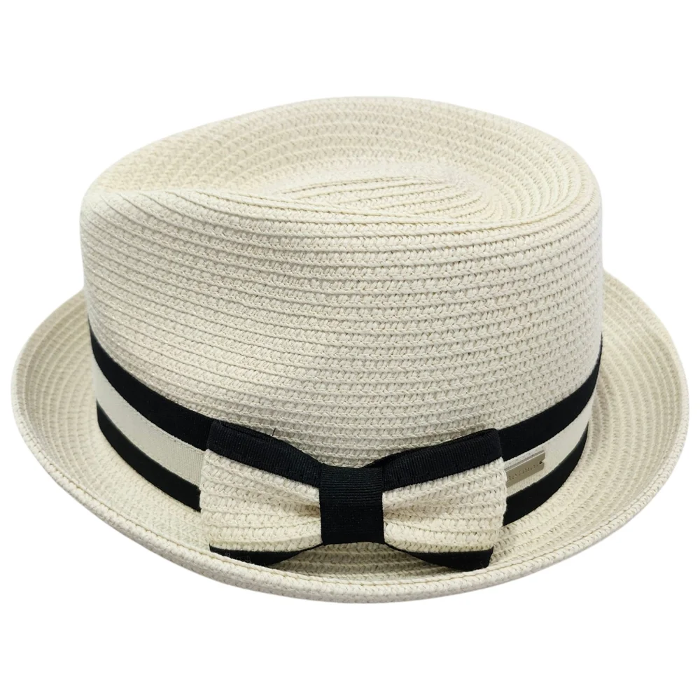 Betmar New York Braided Trilby Hat Ivory with‎ Black One Size JOANNE NWT
